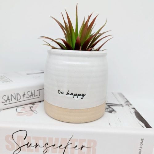 Be Happy Quote Planter Pot