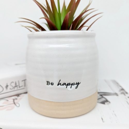 Be Happy Quote Planter Pot