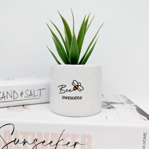 Bee Awesome Quote Planter Pot