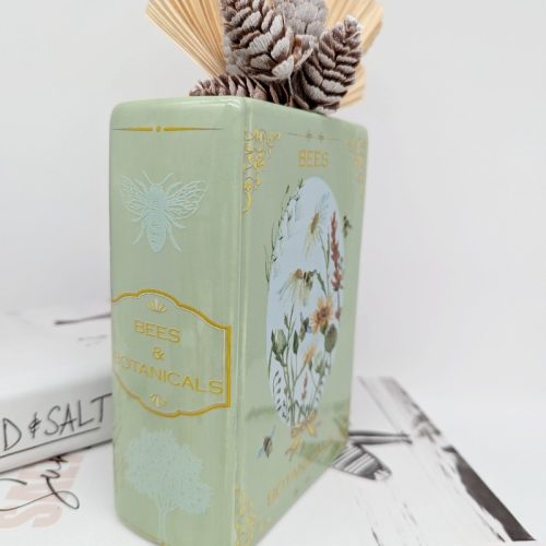 Green Bees Book Ceramic Vase