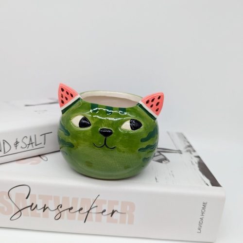 Green Watermelon Cat Planter Pot