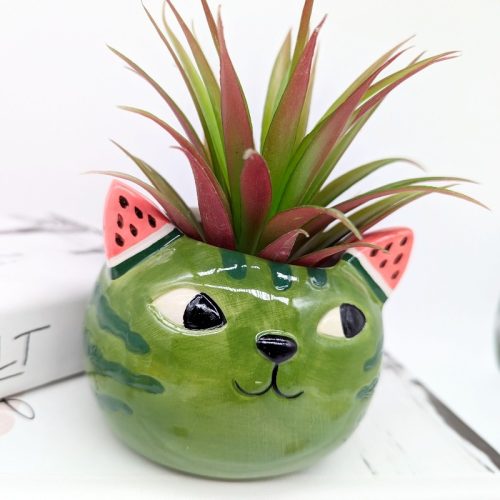 Green Watermelon Cat Planter Pot