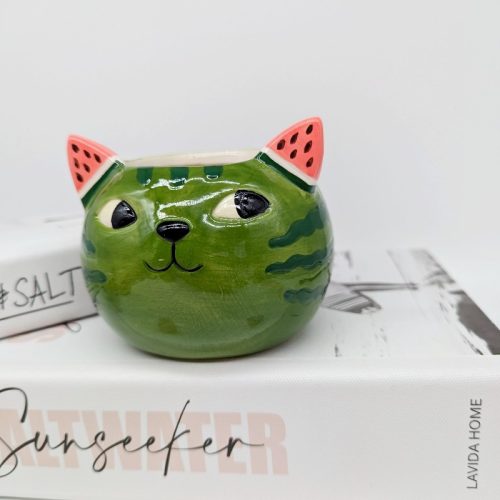 Green Watermelon Cat Planter Pot