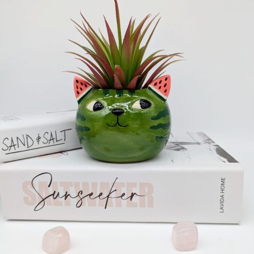 Green Watermelon Cat Planter Pot