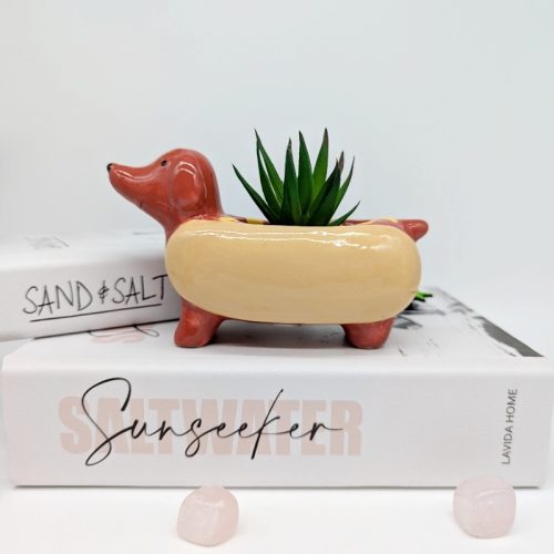 Hot Dog Dachshund Planter Pot