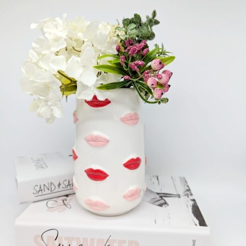 Pink Red Lip Ceramic Vase