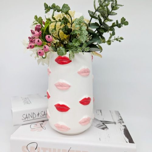 Pink Red Lip Ceramic Vase