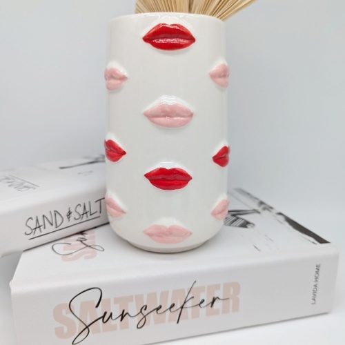 Pink Red Lip Ceramic Vase