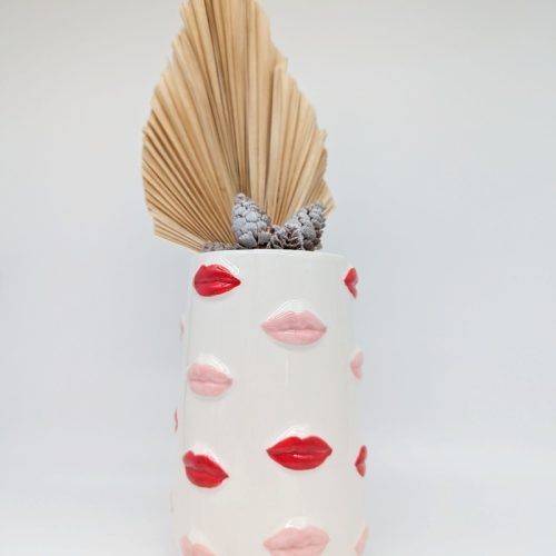 Pink Red Lip Ceramic Vase