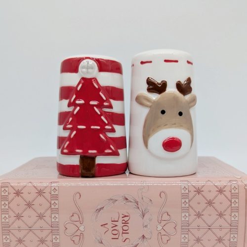 Red Christmas Tree Elk Salt Pepper Shaker Set