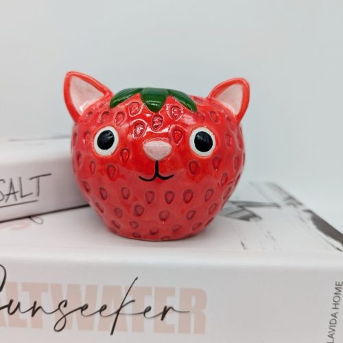 Red Strawberry Cat Planter Pot