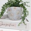 White Embossed Daisy Flowers Planter Pot