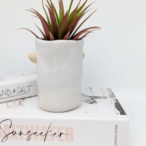 White Sandy Face Pot Planter