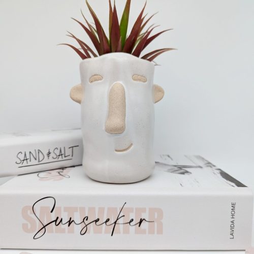 White Sandy Face Pot Planter