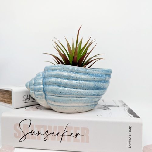 Coastal Blue Sea Shell Planter Pot