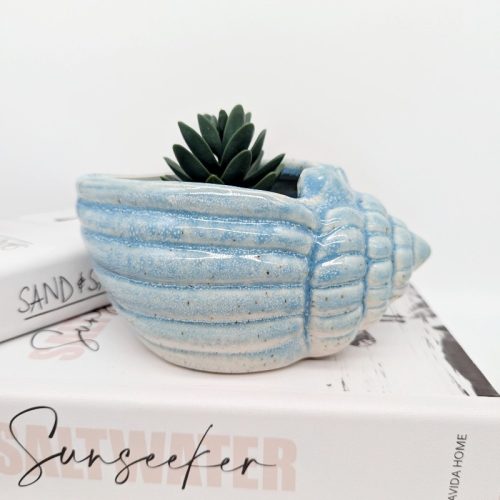 Coastal Blue Sea Shell Planter Pot