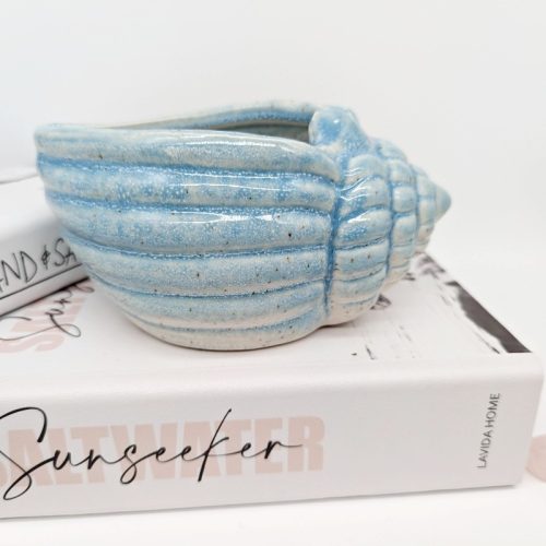 Coastal Blue Sea Shell Planter Pot