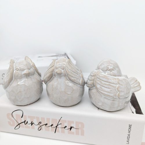 No Evil Hear See Speak Ceramic Bird Figurine Set