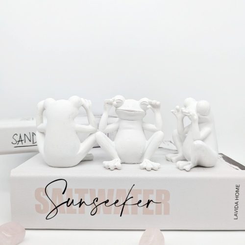 No Evil Hear See Speak White Frog Figurine Set