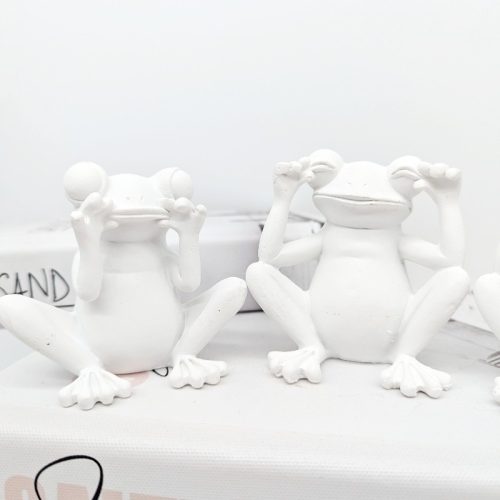 No Evil Hear See Speak White Frog Figurine Set