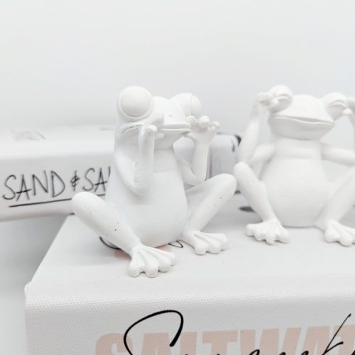 No Evil Hear See Speak White Frog Figurine Set