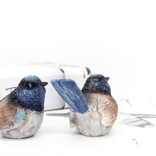 Sitting Blue Wren Bird Figurine Set