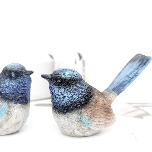 Sitting Blue Wren Bird Figurine Set