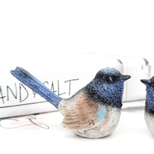 Sitting Blue Wren Bird Figurine Set