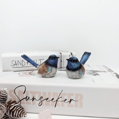 Sitting Blue Wren Bird Figurine Set