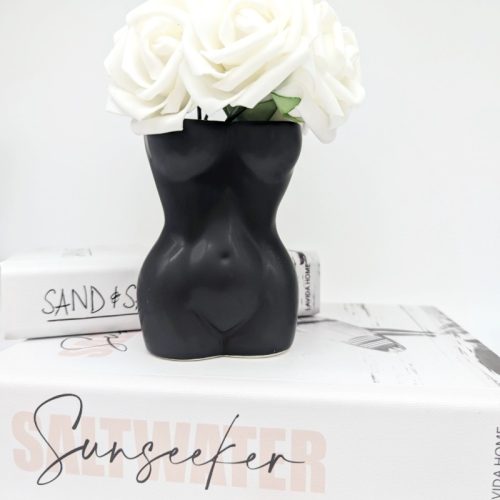 Matte Black Girl Torso Figure Vase