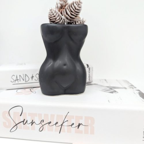 Matte Black Girl Torso Figure Vase