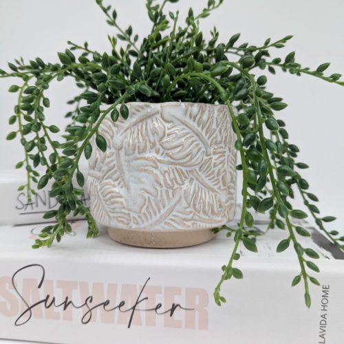 Leafy White Ceramic Planter Pot