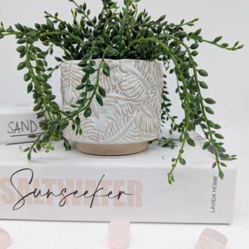 Leafy White Ceramic Planter Pot