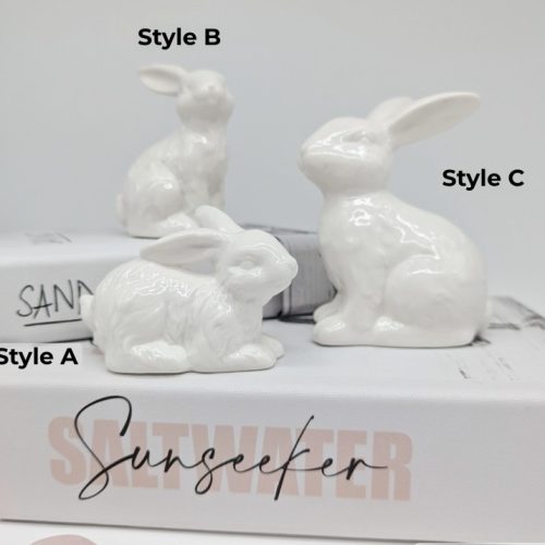 Ceramic White Playful Bunny Rabbit Figurine