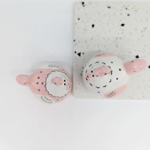 Pink White Chicken Salt Pepper Shaker Set