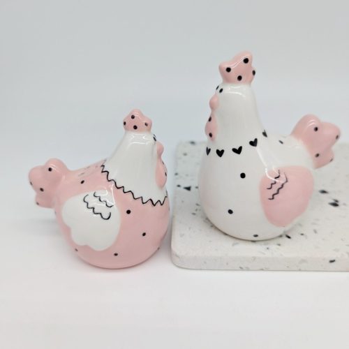 Pink White Chicken Salt Pepper Shaker Set