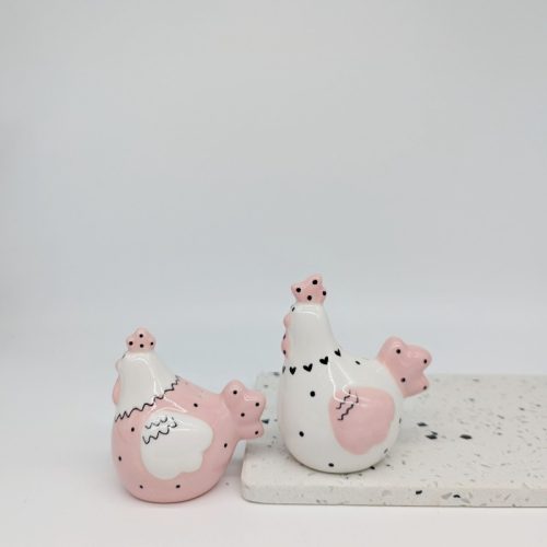 Pink White Chicken Salt Pepper Shaker Set