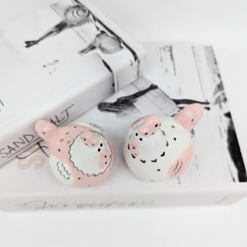 Pink White Chicken Salt Pepper Shaker Set