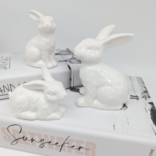 Ceramic White Playful Bunny Rabbit Figurine