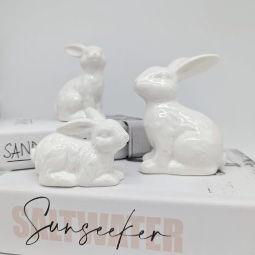 Ceramic White Playful Bunny Rabbit Figurine