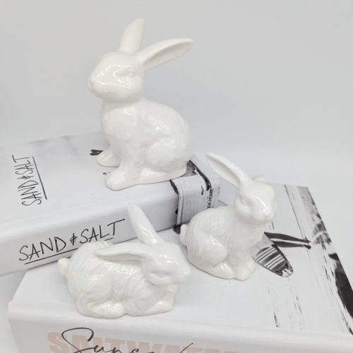 Ceramic White Playful Bunny Rabbit Figurine