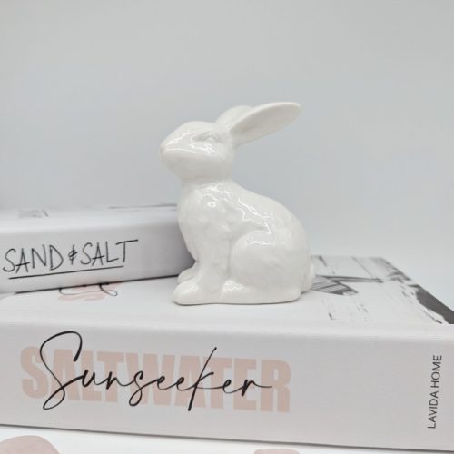 Ceramic White Playful Bunny Rabbit Figurine