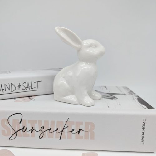 Ceramic White Playful Bunny Rabbit Figurine