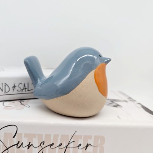 Blue Sitting Bird Figurine