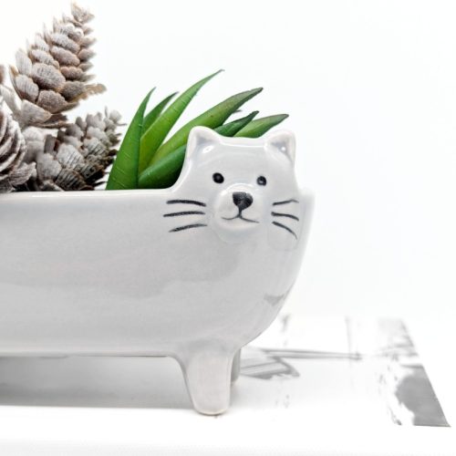 Grey Long Cat Planter Pot