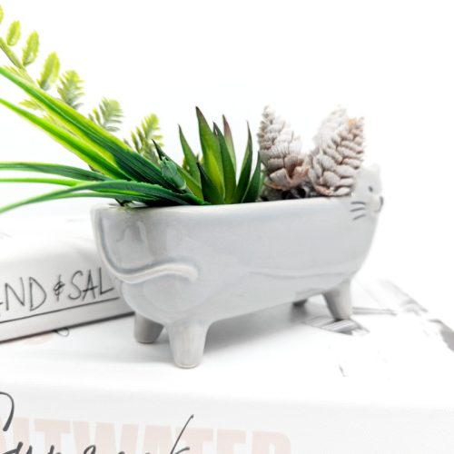 Grey Long Cat Planter Pot