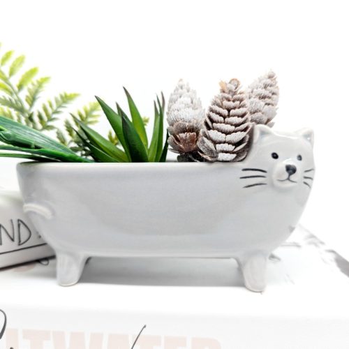 Grey Long Cat Planter Pot