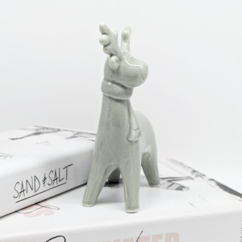 Sage Green Reindeer Ceramic Figurine