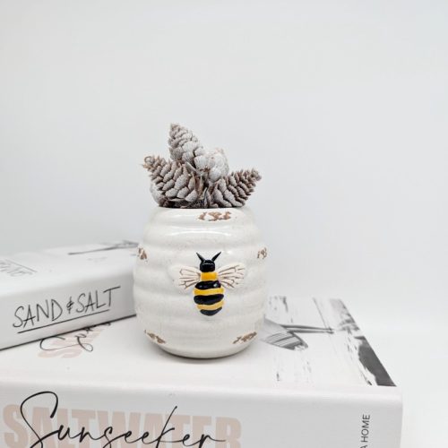 White Bee Ceramic Planter Pot