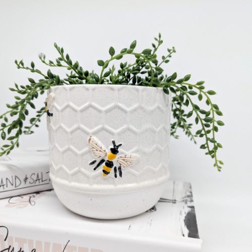 White Bee Hive Ceramic Planter Pot